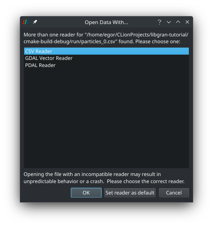 Prompt to select the data reader