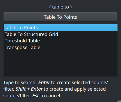 Adding the table to points filter