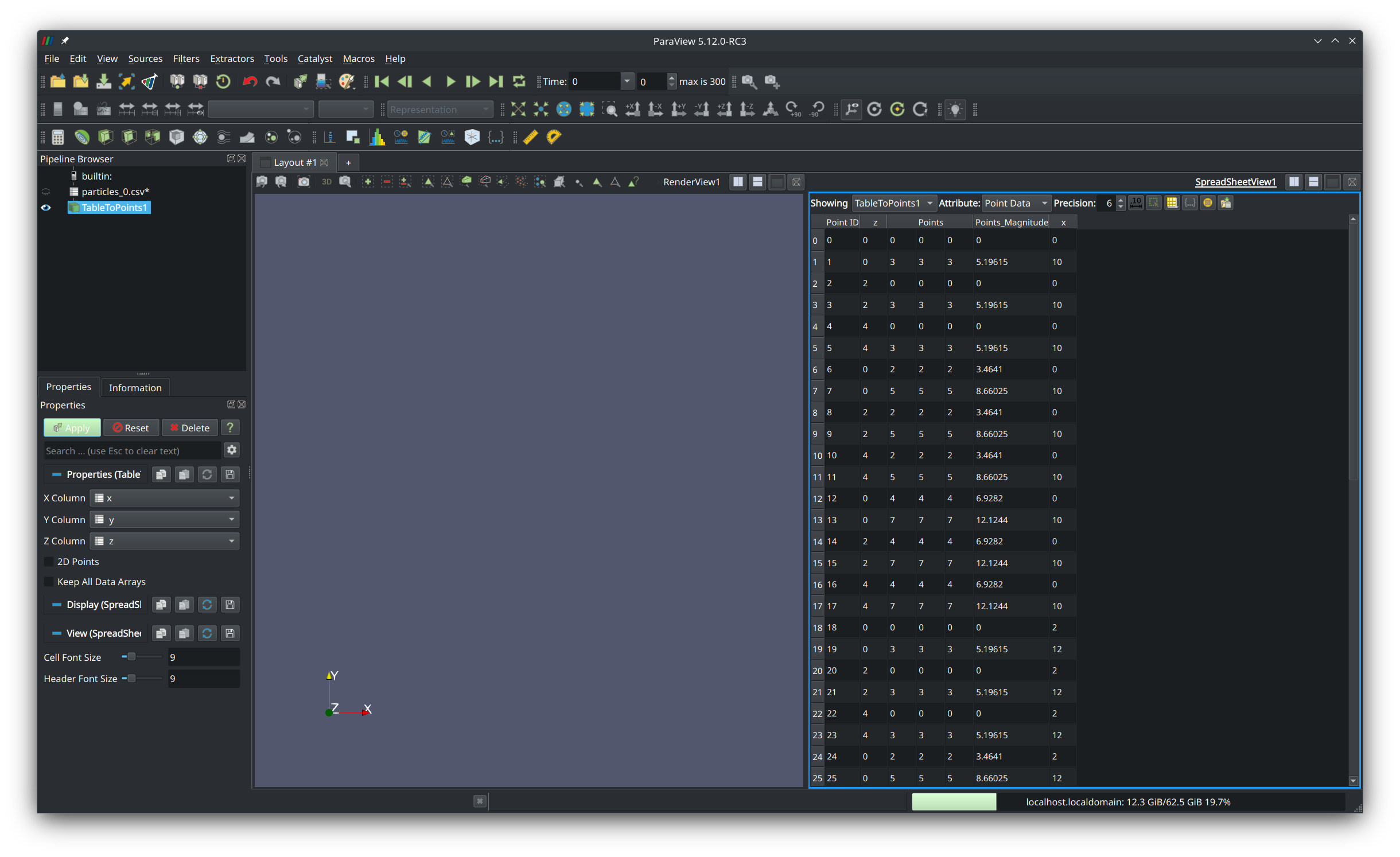 Selecting the x, y, and z columns